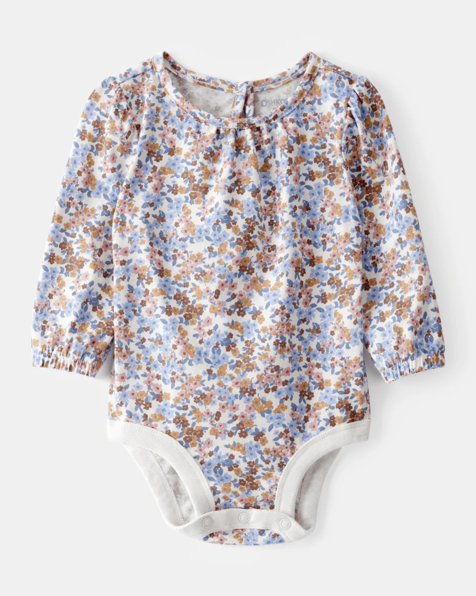 Body de manga larga con estampado floral en algodón suave