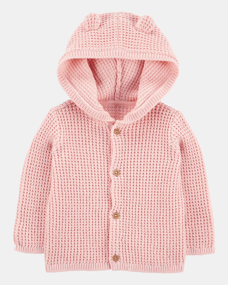 Chaqueta punto canalé capucha diseño oso