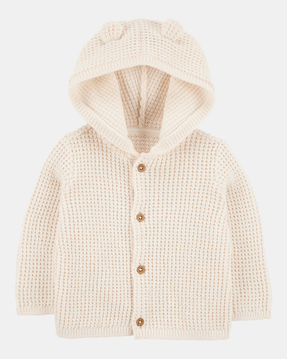 Chaqueta punto canalé capucha diseño oso