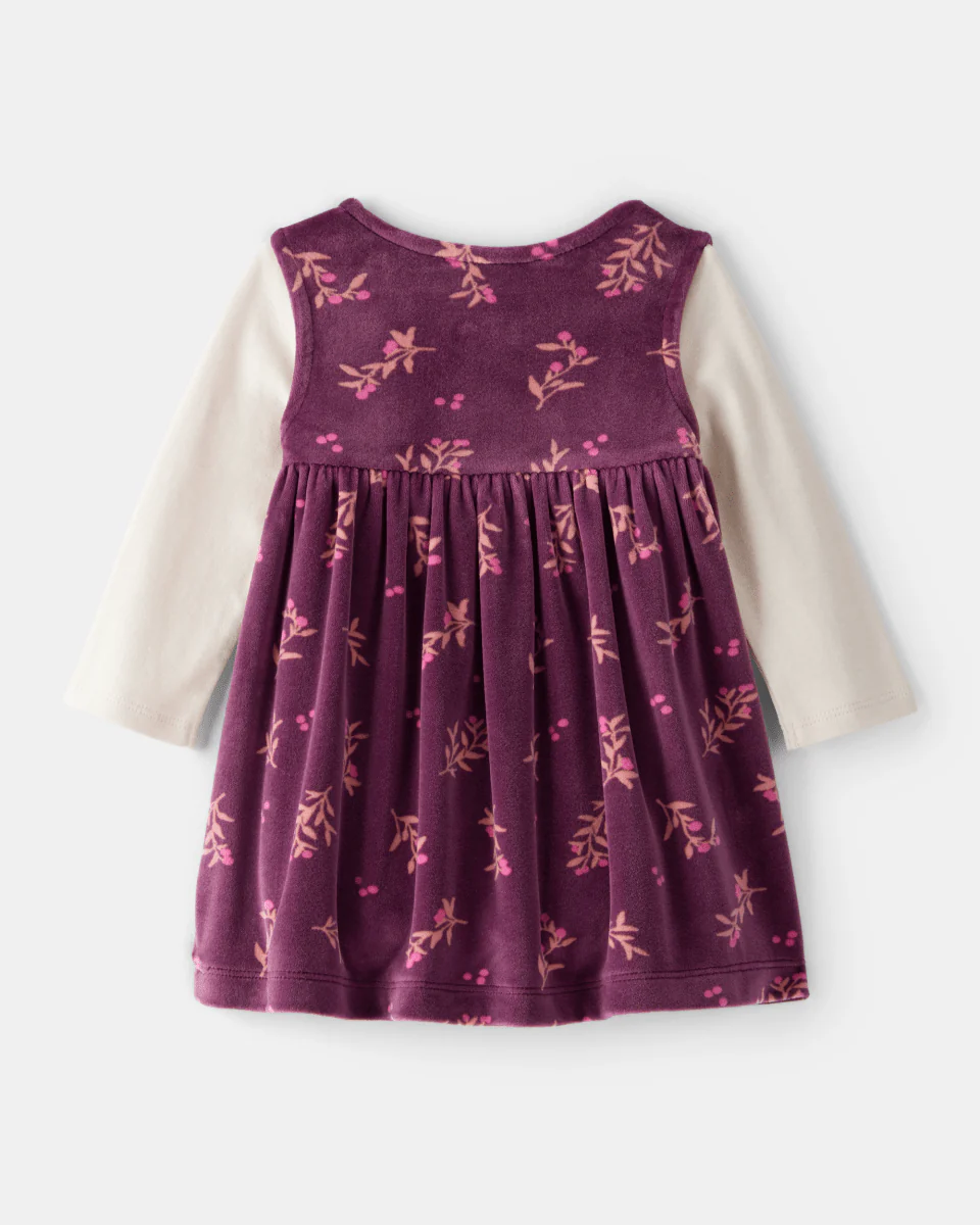 Vestido sin mangas de felpa floral con camiseta morado - Image 2