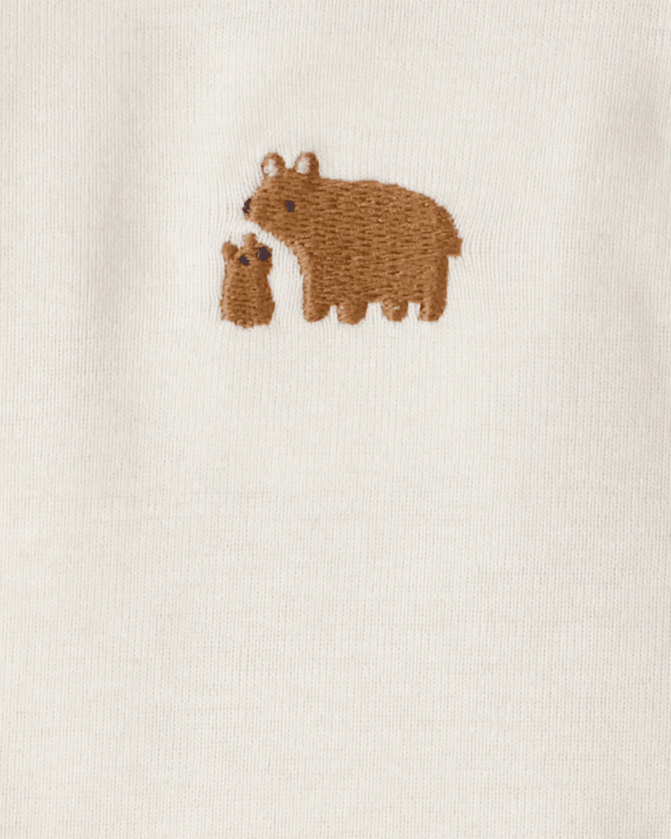 Conjunto tres piezas bodies manga larga y pantalón con oso marrón y blanco - Image 2