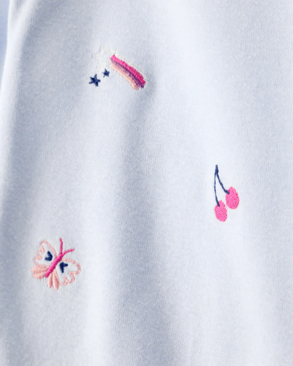 Conjunto dos piezas algodón con body de frutas de manga larga y pantalón azul - Image 2