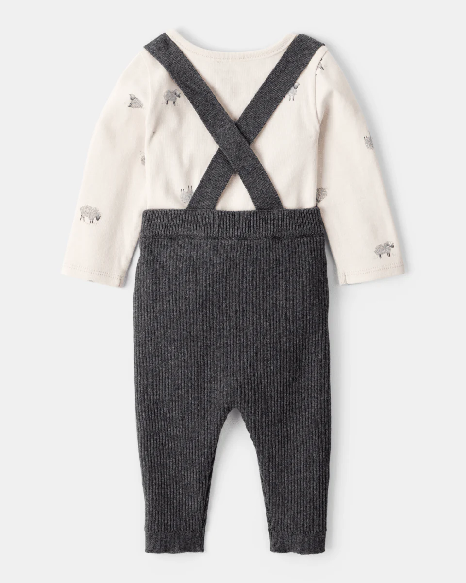 Conjunto dos piezas body algodón y peto estampado de ovejas - Image 2