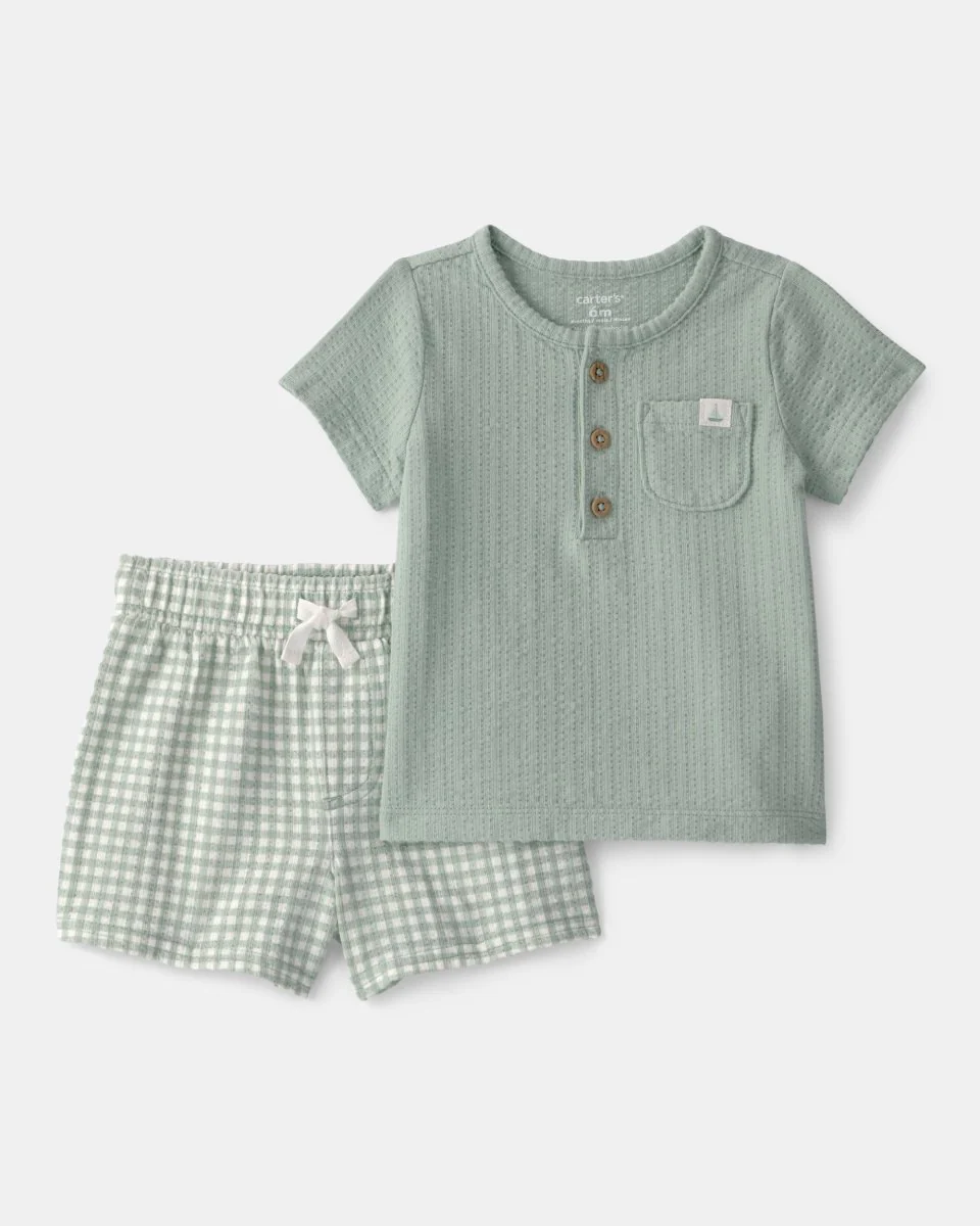 Conjunto 2 piezas camiseta de algodón y pantalón corto vichy
