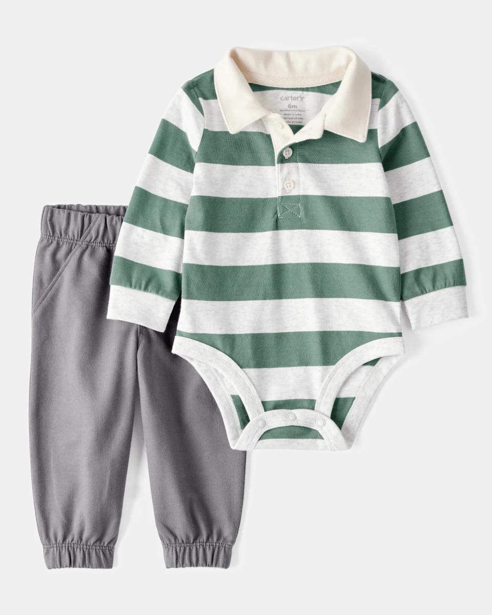 Conjunto 2 piezas con body polo a rayas y jogger