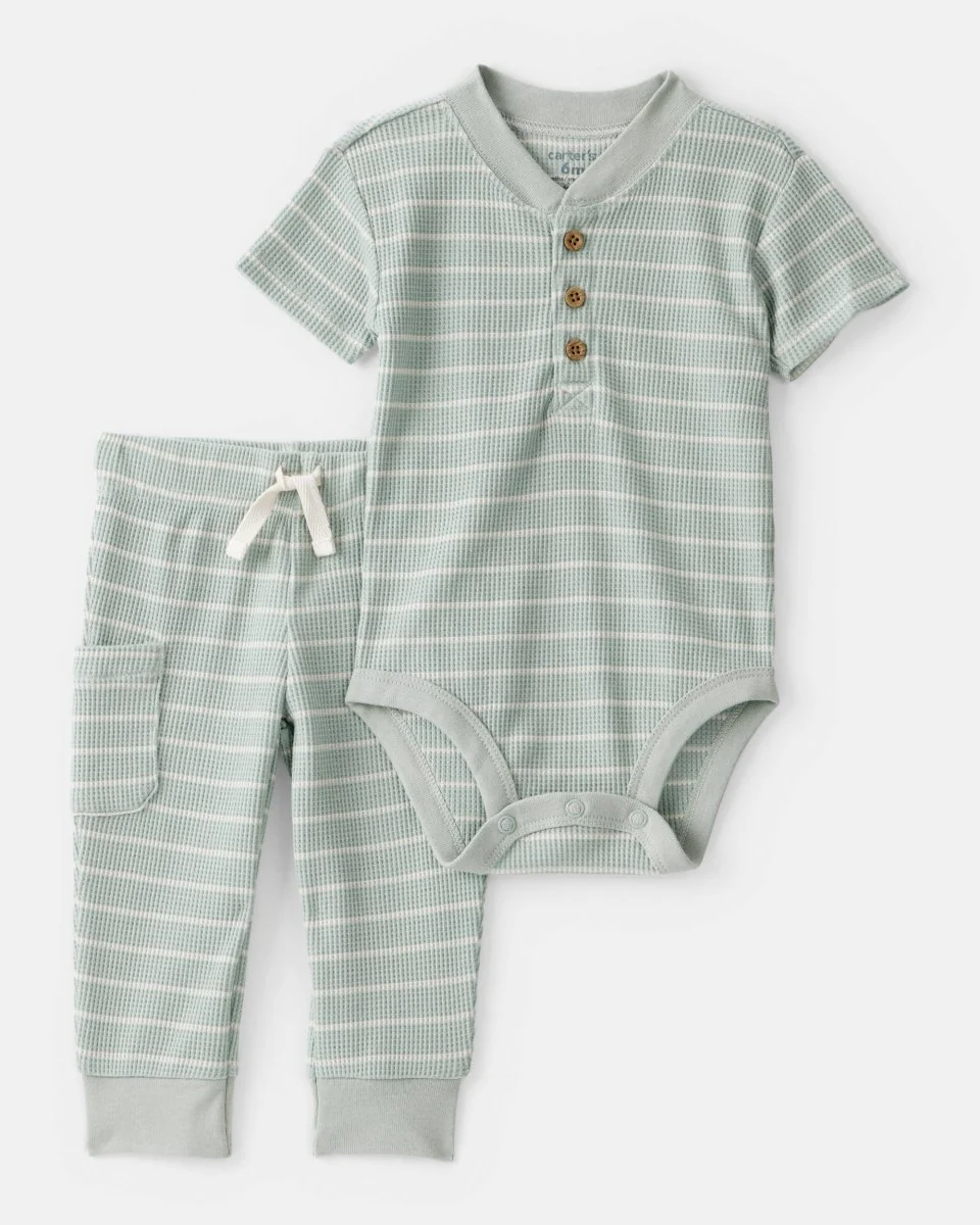 Conjunto dos piezas de algodón body y pantalón térmico a rayas