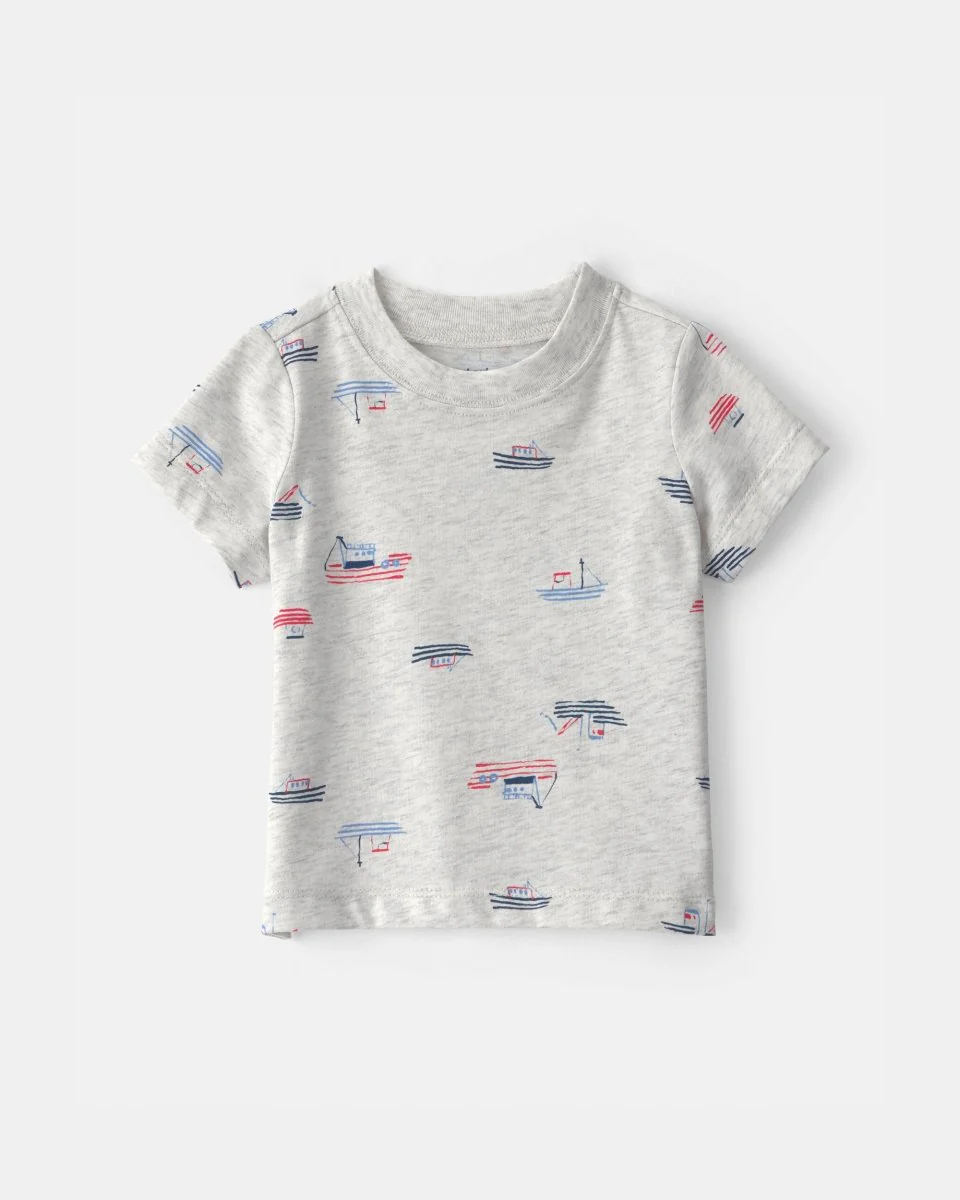 Conjunto dos piezas de algodón peto chambray y camiseta, diseño barcos - Image 3