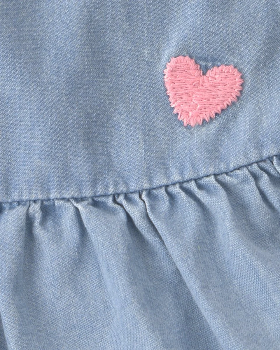 Conjunto tres piezas de algodón con blusa chambray, body y pantalón corto con diseño cerezas - Image 4