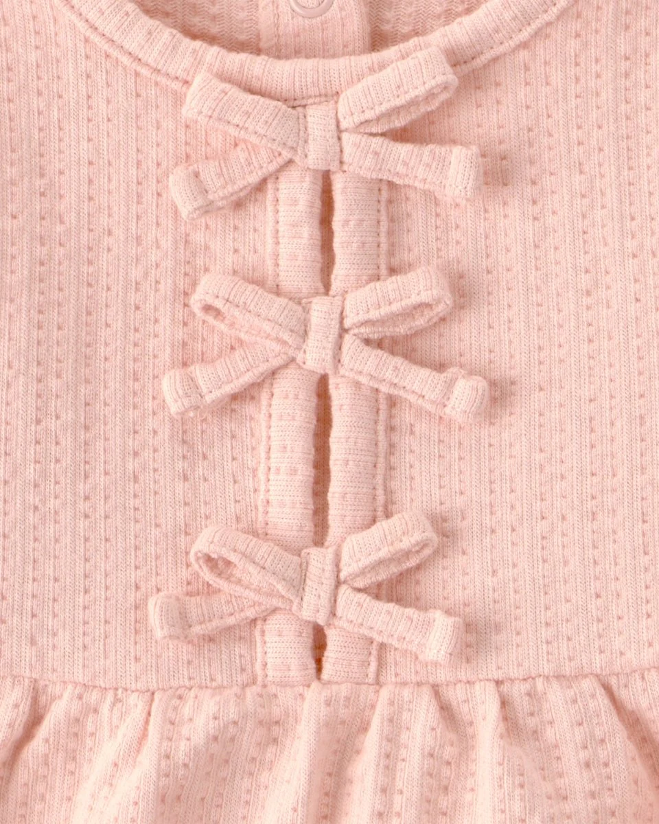 Conjunto tres piezas de algodón con blusa sin mangas, body y pantalón corto con diseño a rayas rosa - Image 2