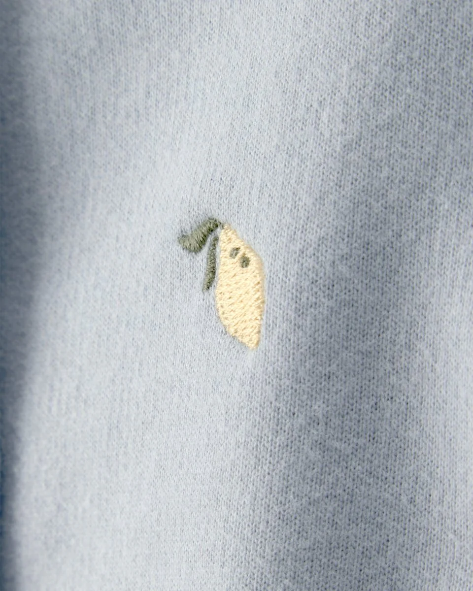 Conjunto tres piezas de algodón con blusa, cárdigan y pantalón corto con diseño limones - Image 3