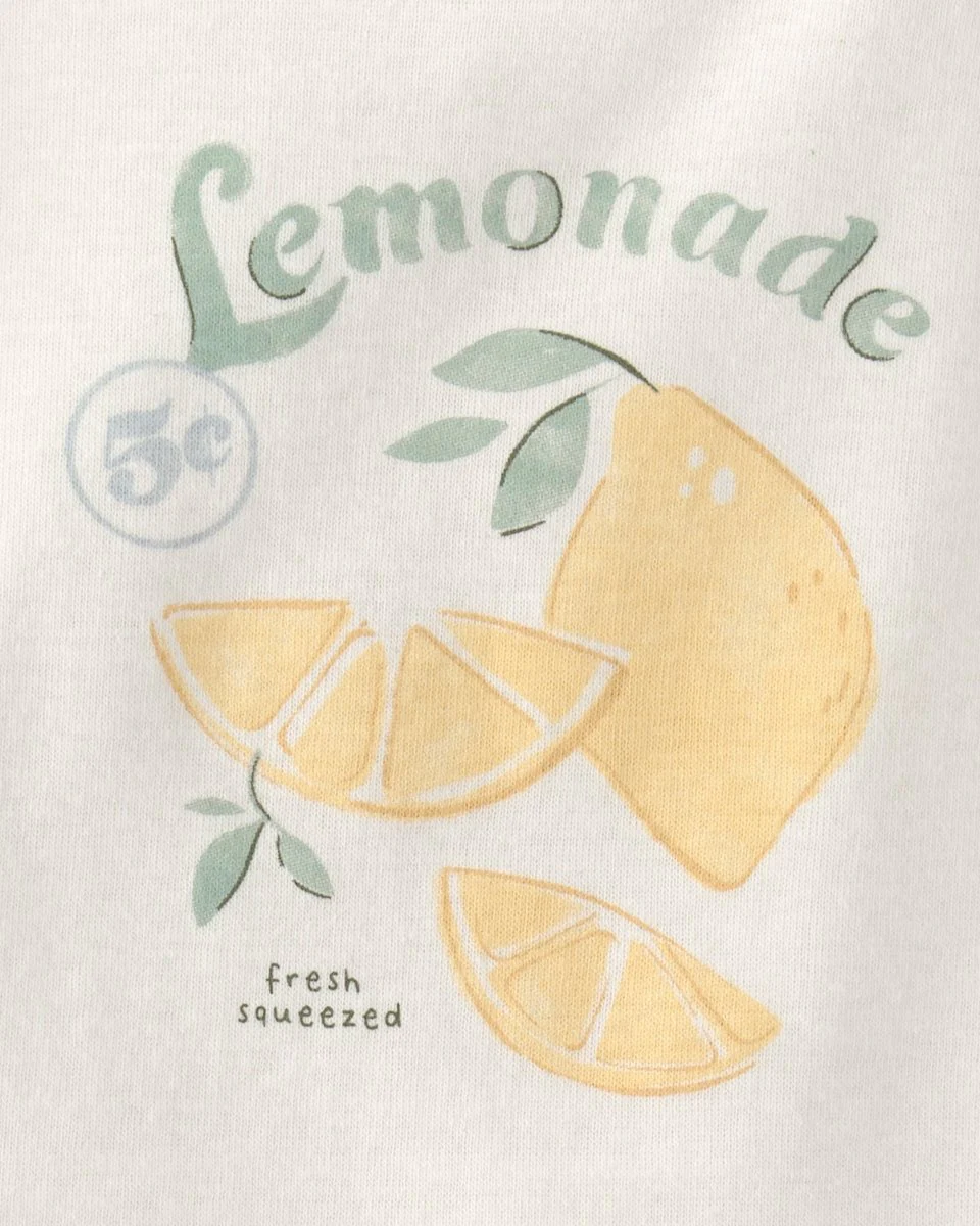 Conjunto tres piezas de algodón con blusa, cárdigan y pantalón corto con diseño limones - Image 4