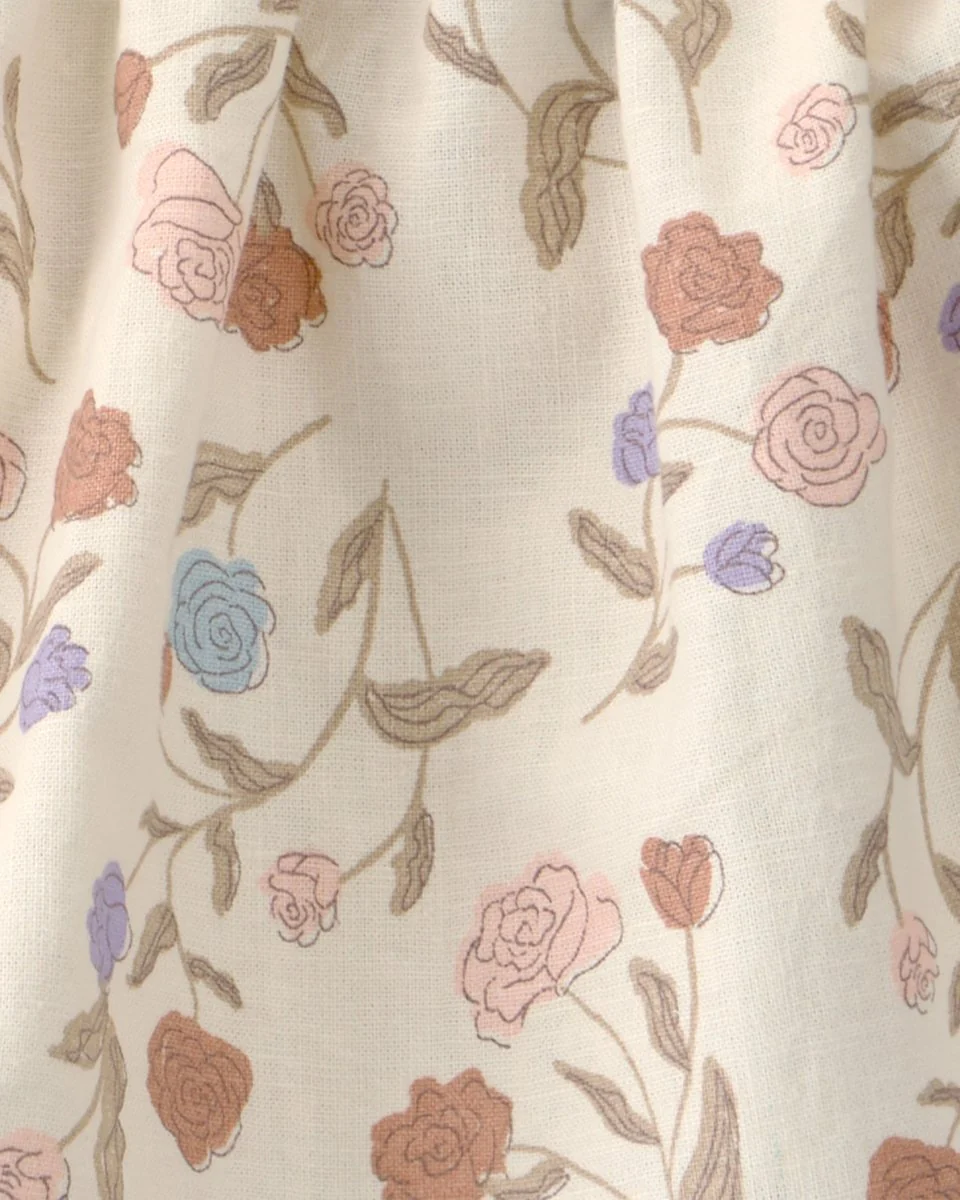 Conjunto tres piezas blusa y cubrepañal con lazo de lino y algodón, diseño floral - Image 2