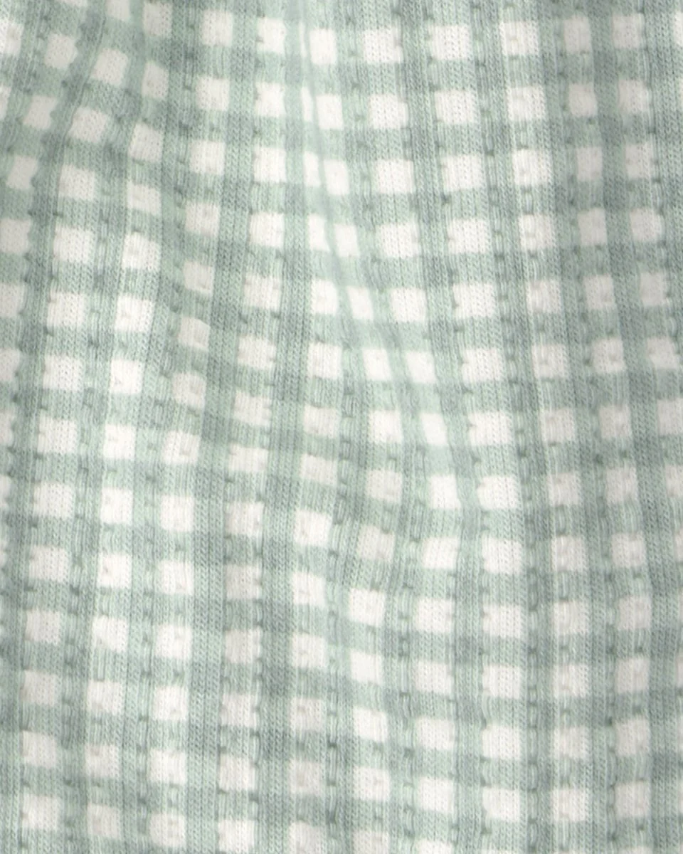 Conjunto tres piezas de algodón con blusa, pantalón corto y lazo, diseño vichy - Image 2