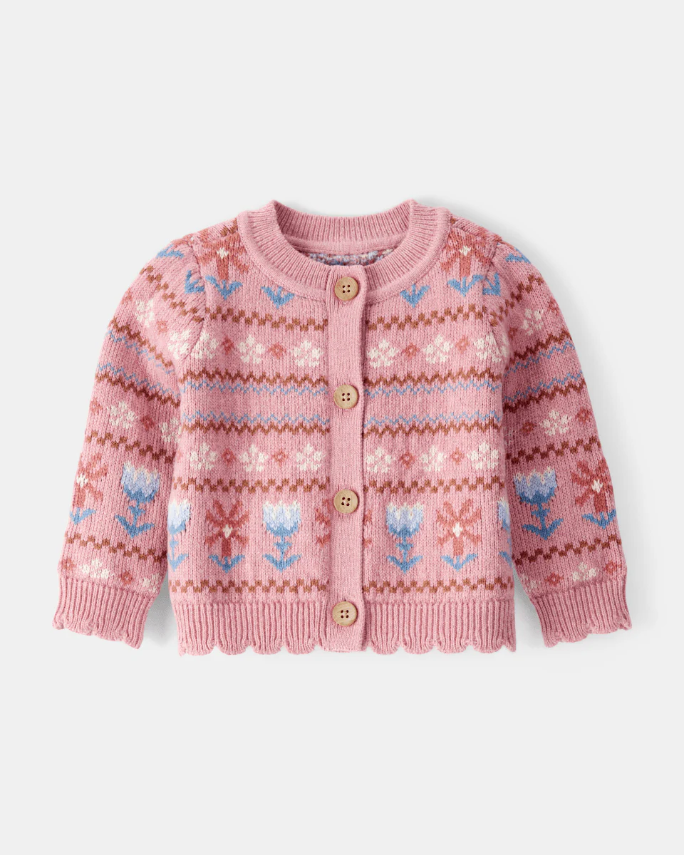 Suéter intarsia rosa de punto con diseño estampado