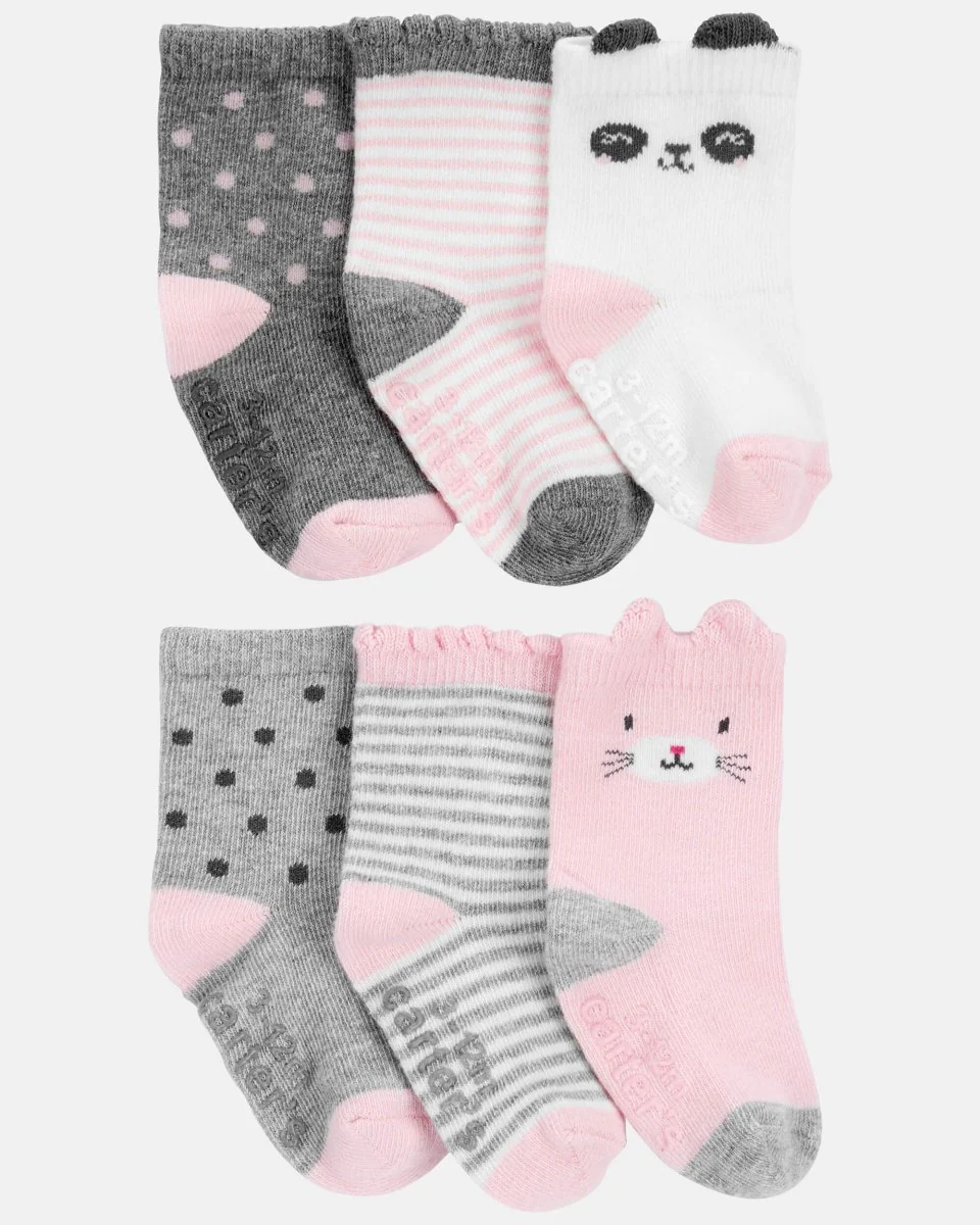 Pack 6 calcetines de bebé en rosa con animales - Image 3