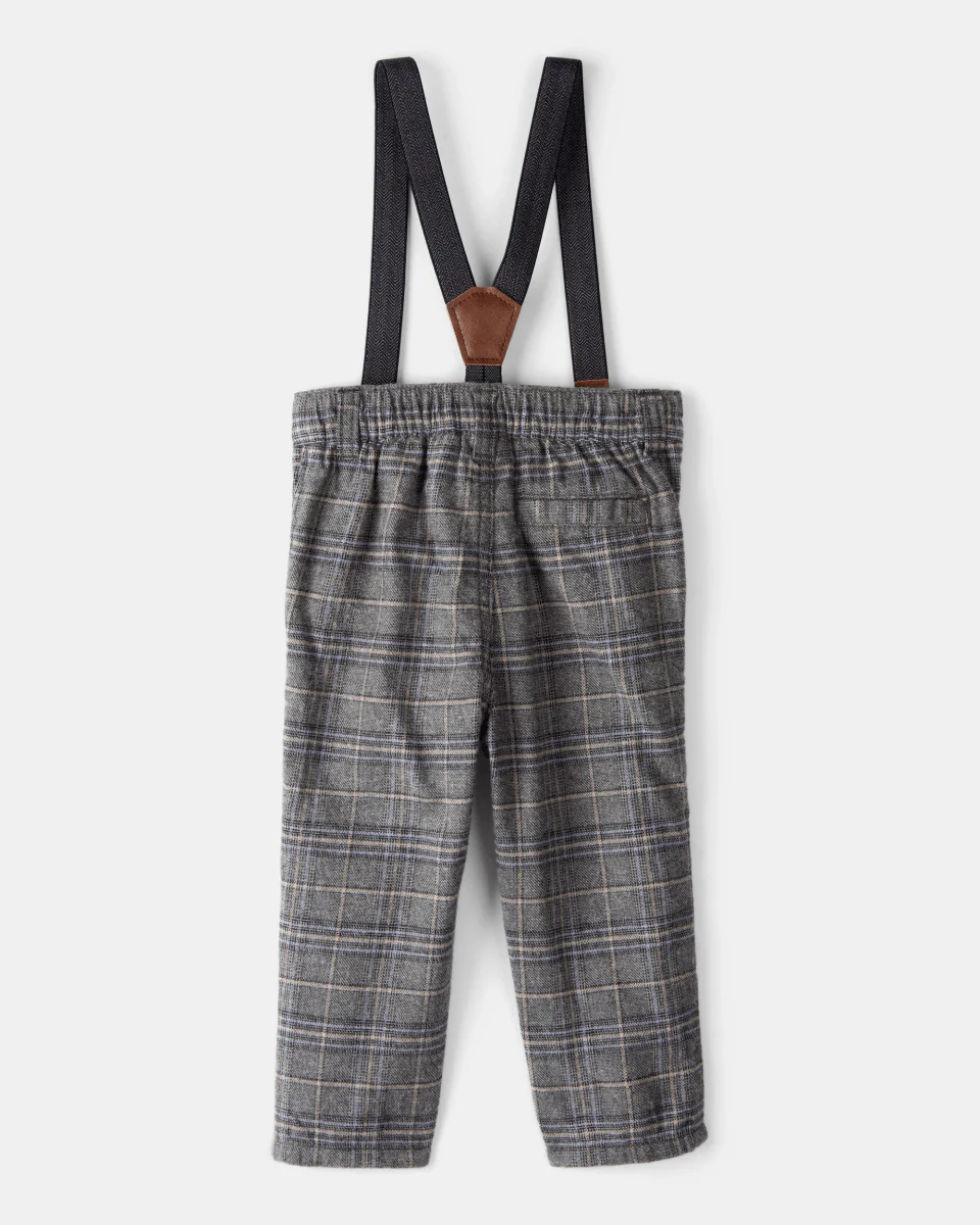 Pantalón con tirantes de cuadros grises - Image 2