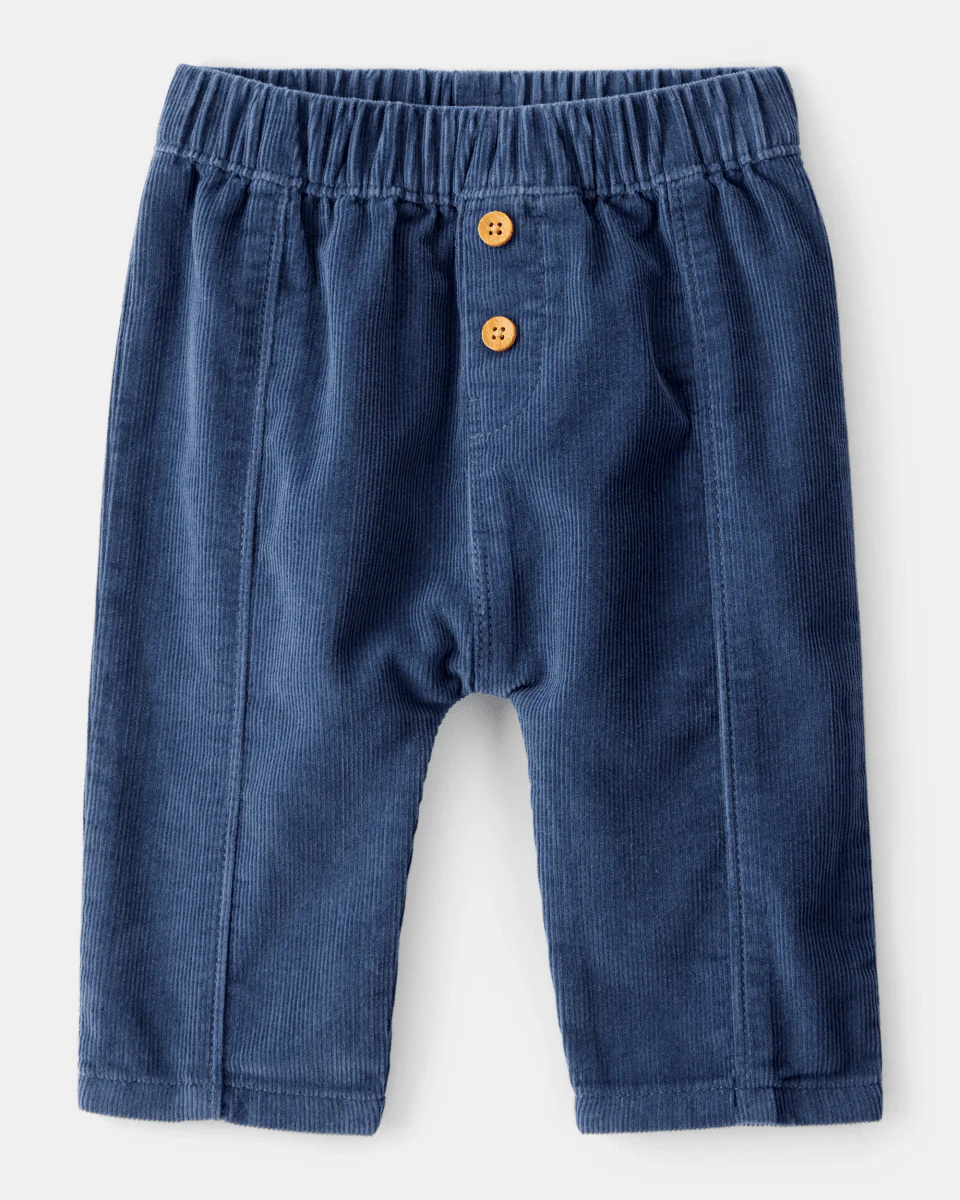 Pantalón de pana azul recto en algodón con cintura elástica