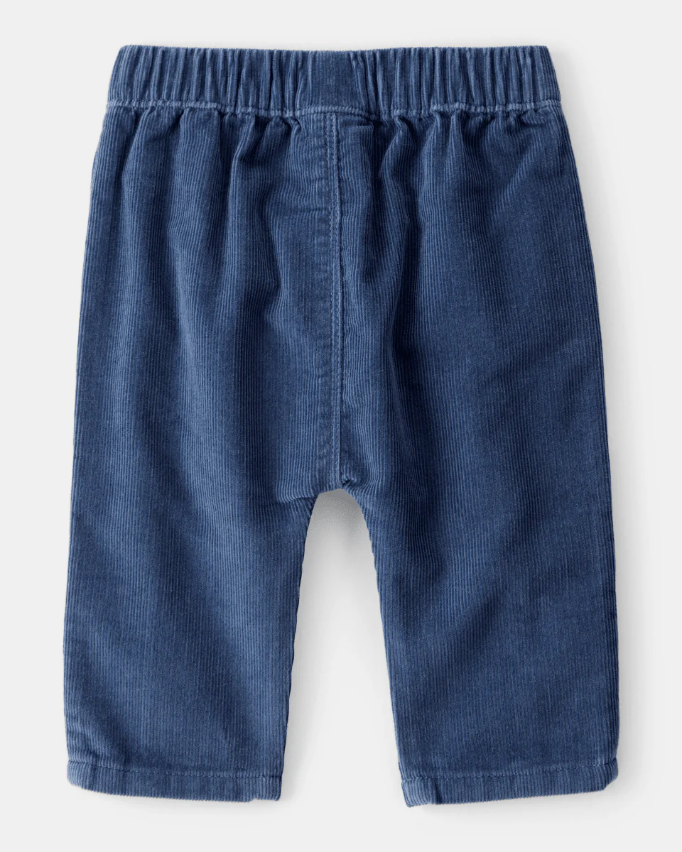 Pantalón de pana azul recto en algodón con cintura elástica - Image 2