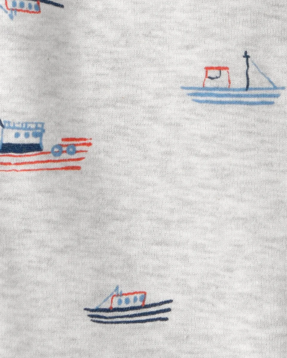 Pelele corto de algodón, diseño barcos gris - Image 2