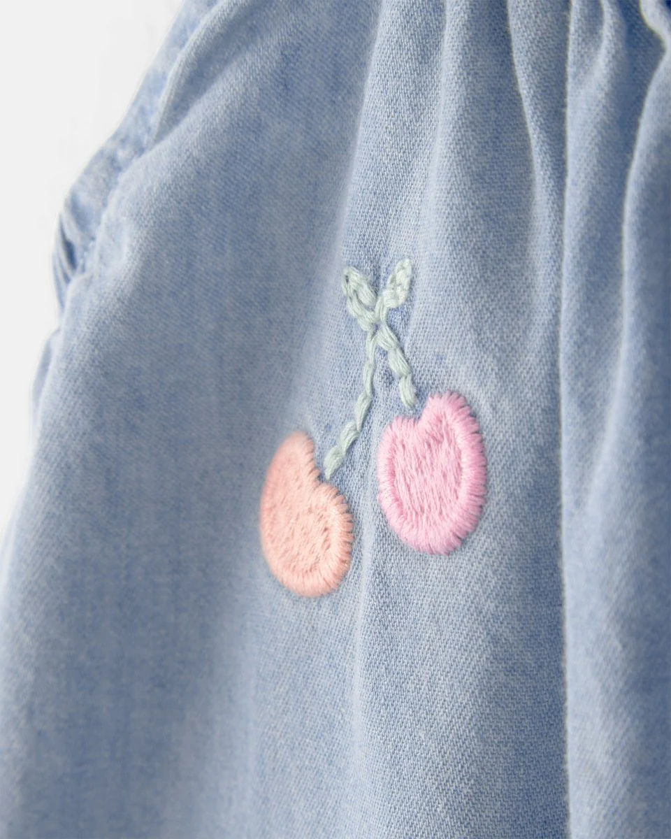 Pelele largo de algodón chambray sin mangas con bordado - Image 3