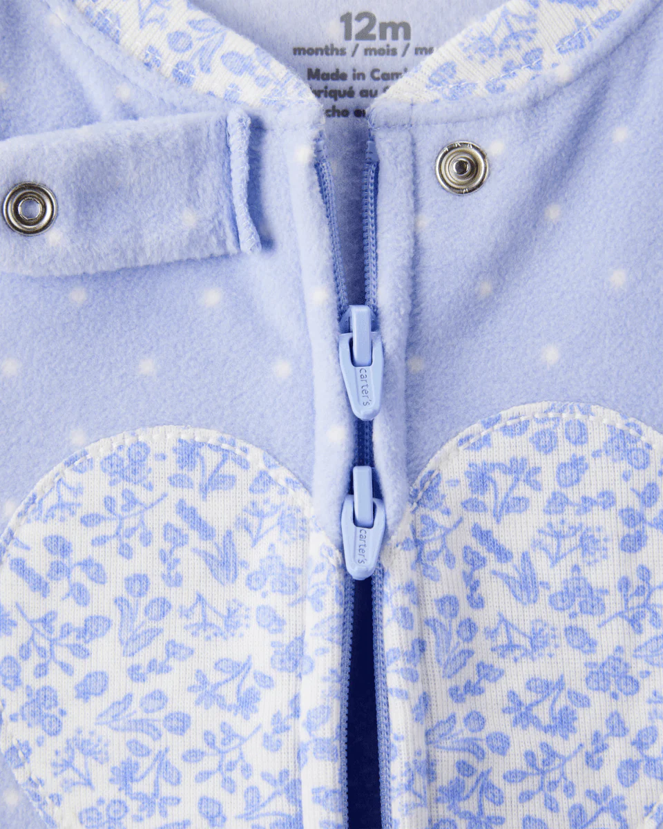 Pijama enterizo polar azul con corazones y lunares - Image 3