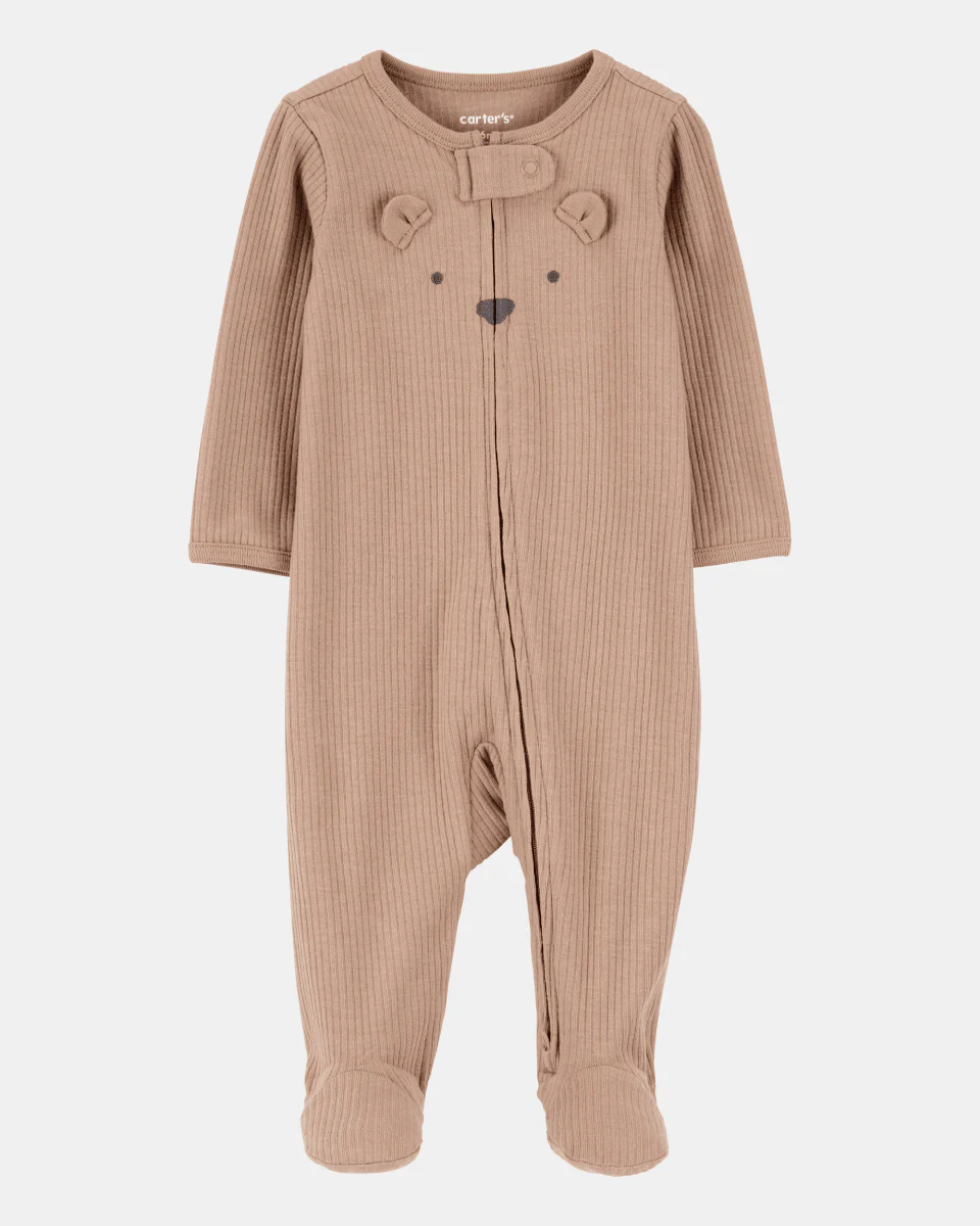 Pijama entero punto canalé diseño oso marrón