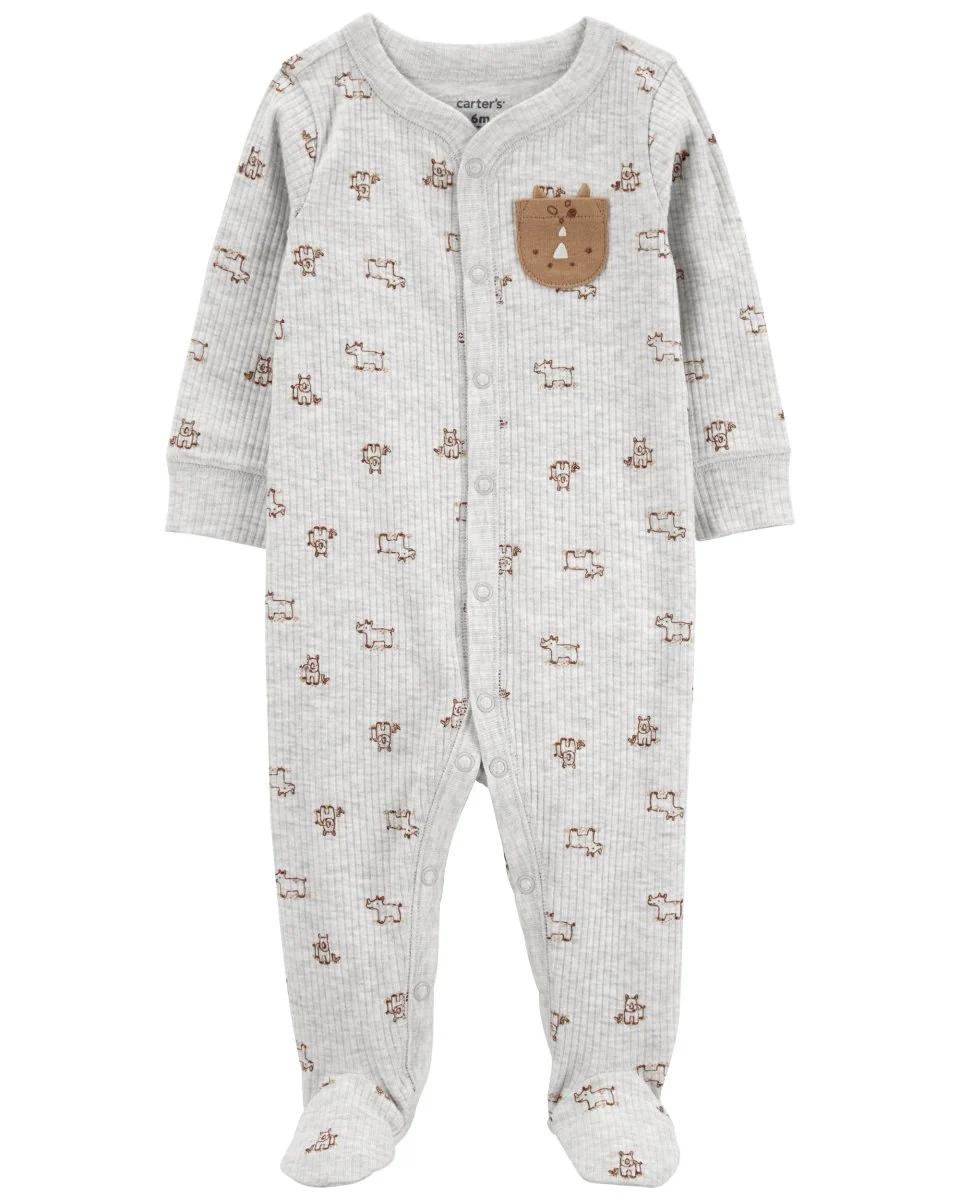 Pijama entero de algodón canalé diseño rinocerontes