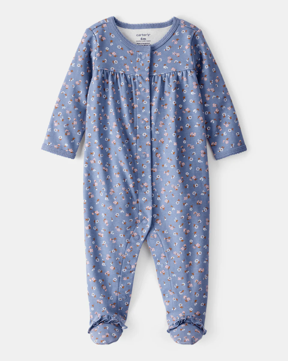 Pijama una pieza de algodón, con pie, diseño floral