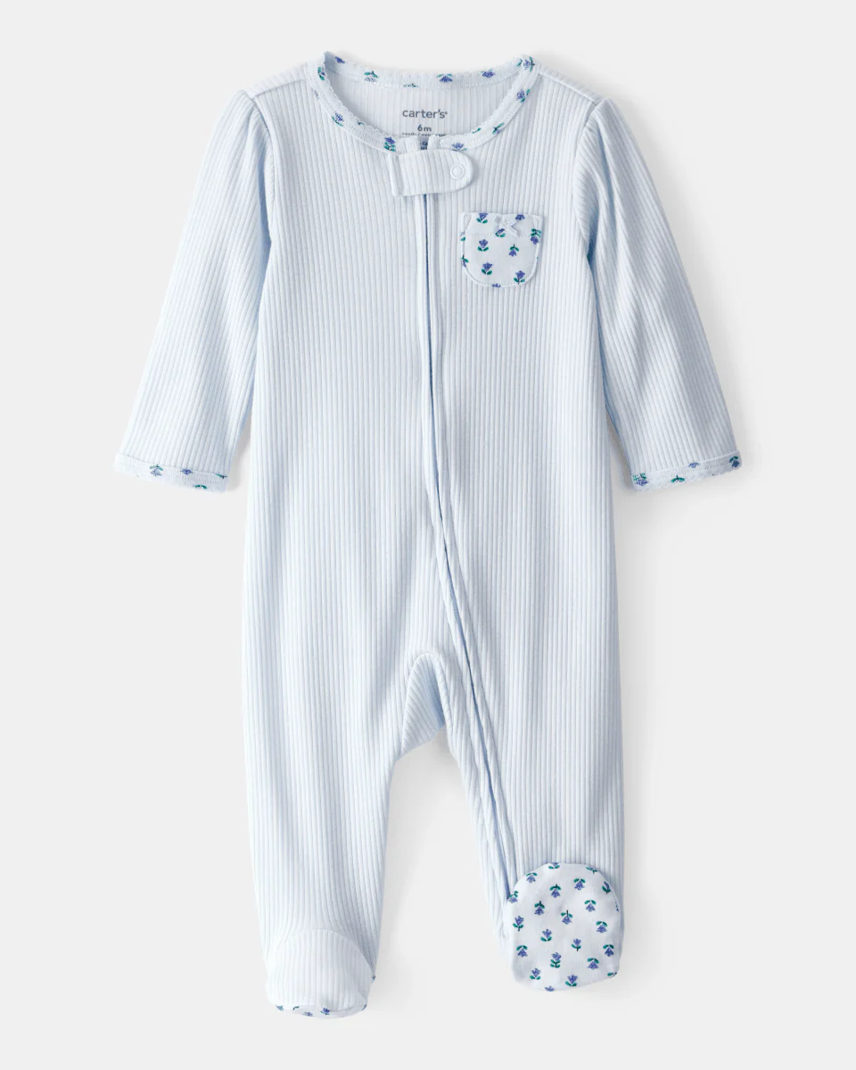 Pijama una pieza de algodón térmico, con pie, diseño floral - Image 2