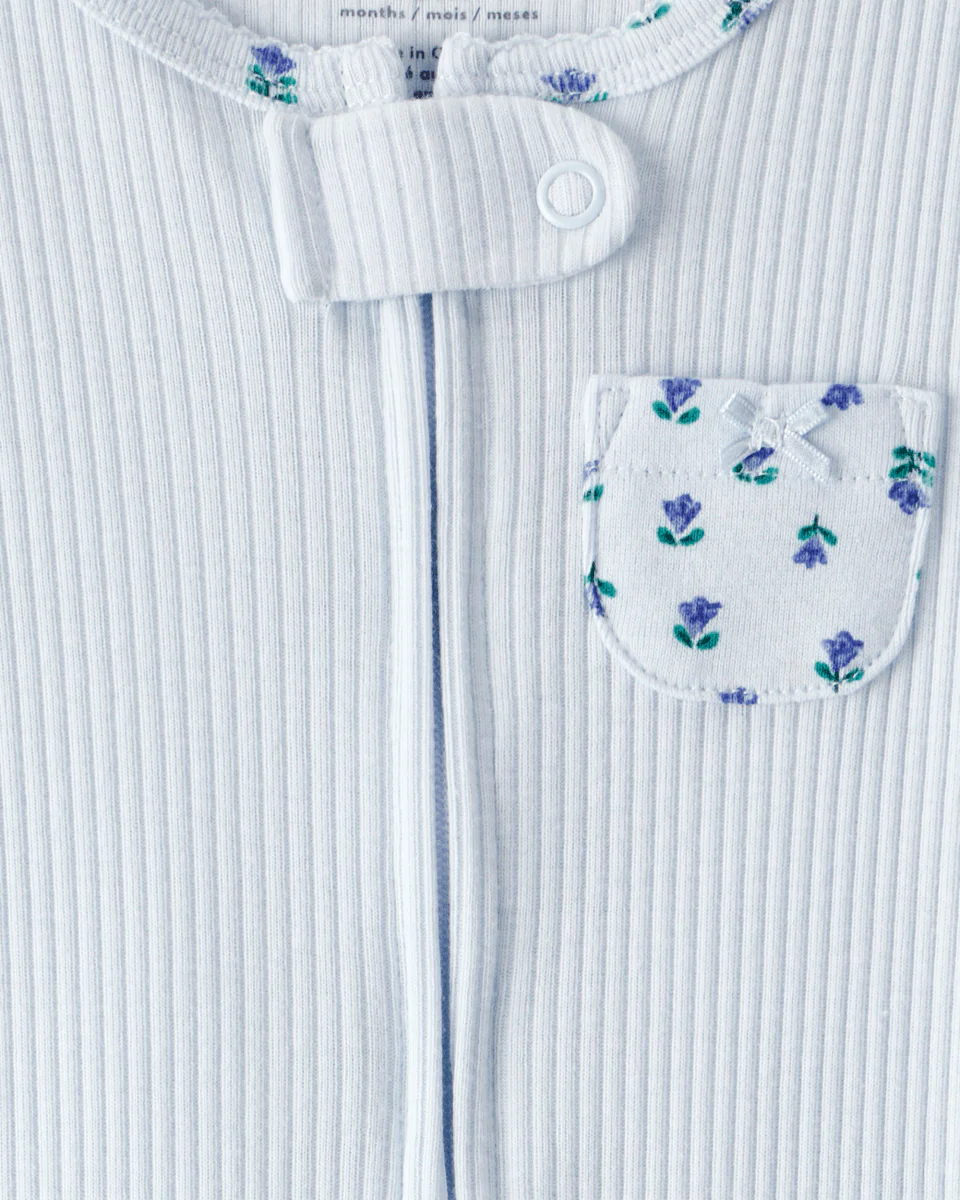 Pijama una pieza de algodón térmico, con pie, diseño floral - Image 4