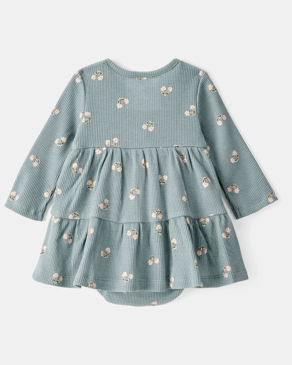 Vestido body de manga larga floral en canalé waffle - Image 2